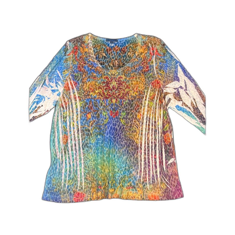 Womens Studded Colorful Animal Print Embellished Top XXL